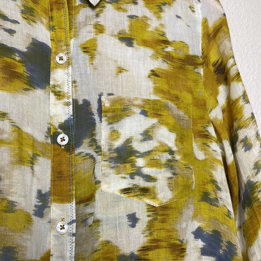 Anthropologie X Holding Horses Abstract Boho Hi-Low Ruffle Hem Roll Tab Blouse - Picture 5 of 9